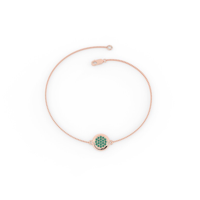 Solid Gold Natural Emerald Cluster Disc Bracelet