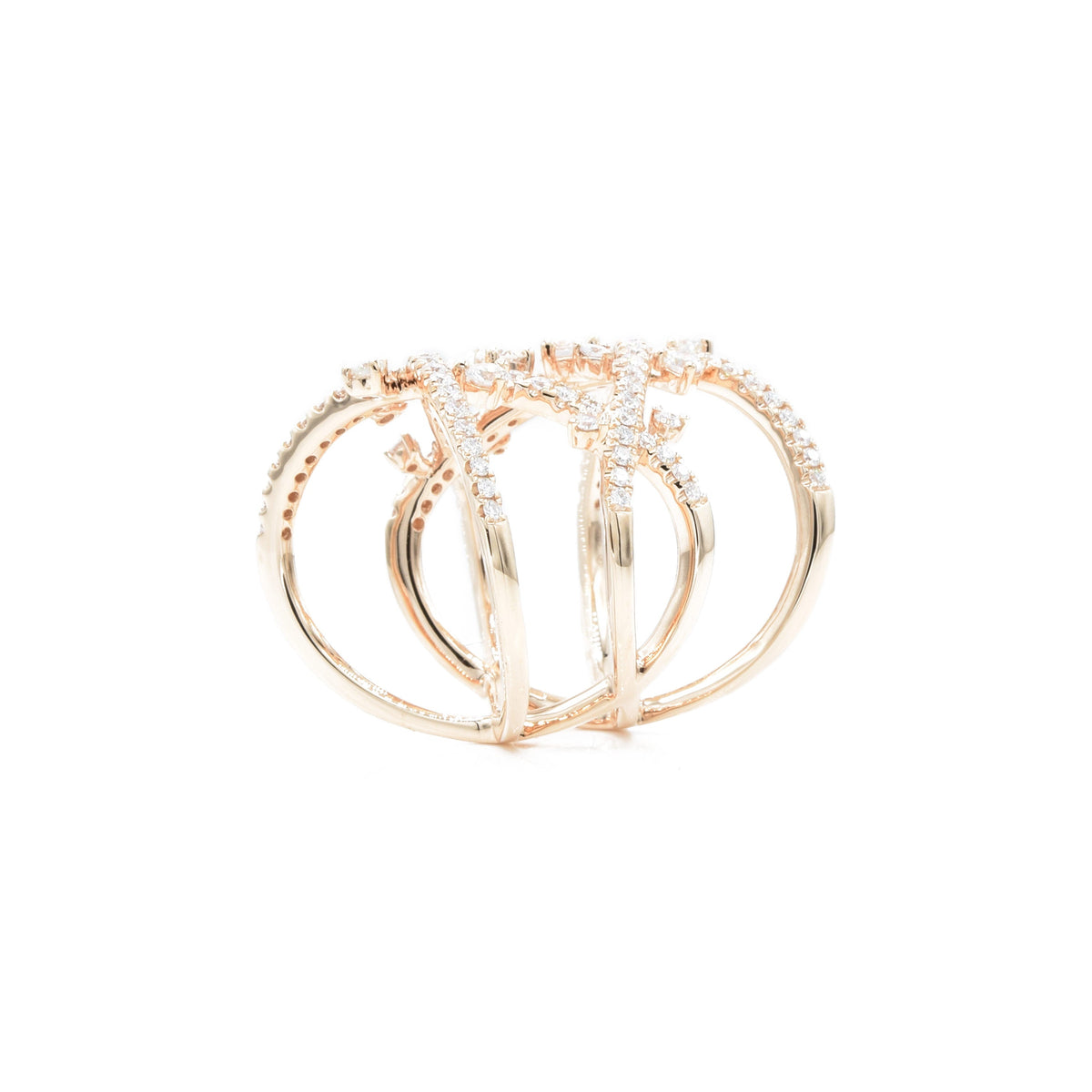 Solid Gold And Diamond Criss-Cross Ring