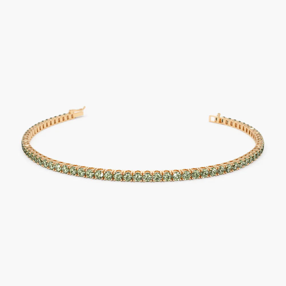 Solid Gold Prong Setting Peridot Tennis Bracelet