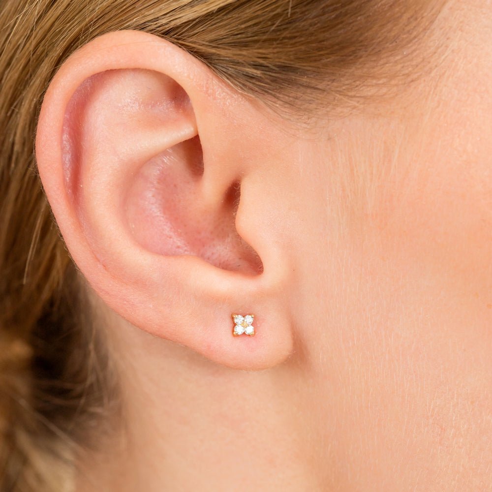 Solid Gold Dainty Diamond Clover Studs