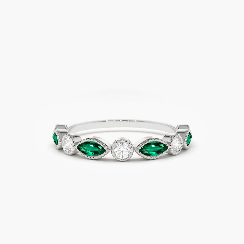 Marquise Emerald and Moissanite Wedding Band, photo 3