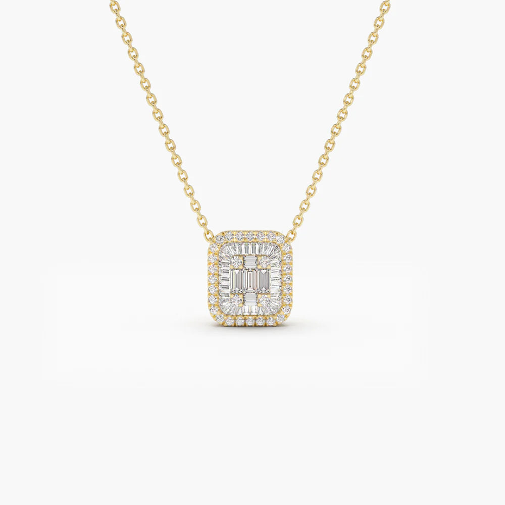 Solid Gold Unique Baguette Natural Diamond Statement Necklace
