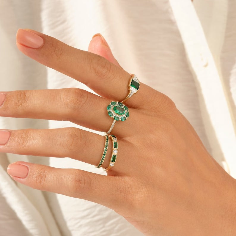 Solid Gold Emerald Floral Ring