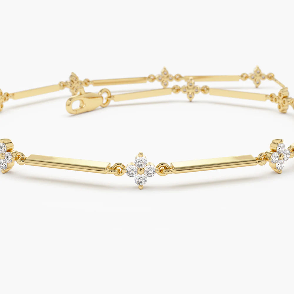 Solid Gold Clover Setting Diamond Infinity Bracelet