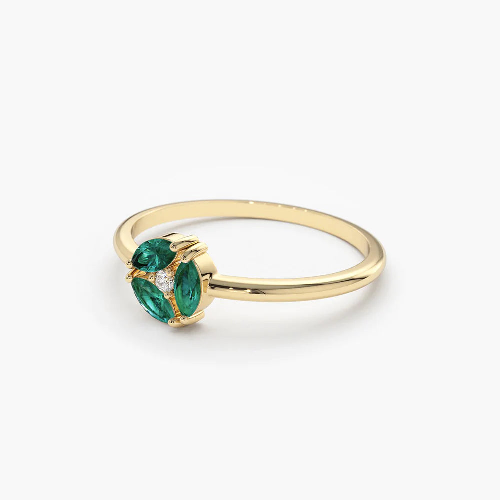 Solid Gold Marquise Emerald Cluster Ring (0F34A4)