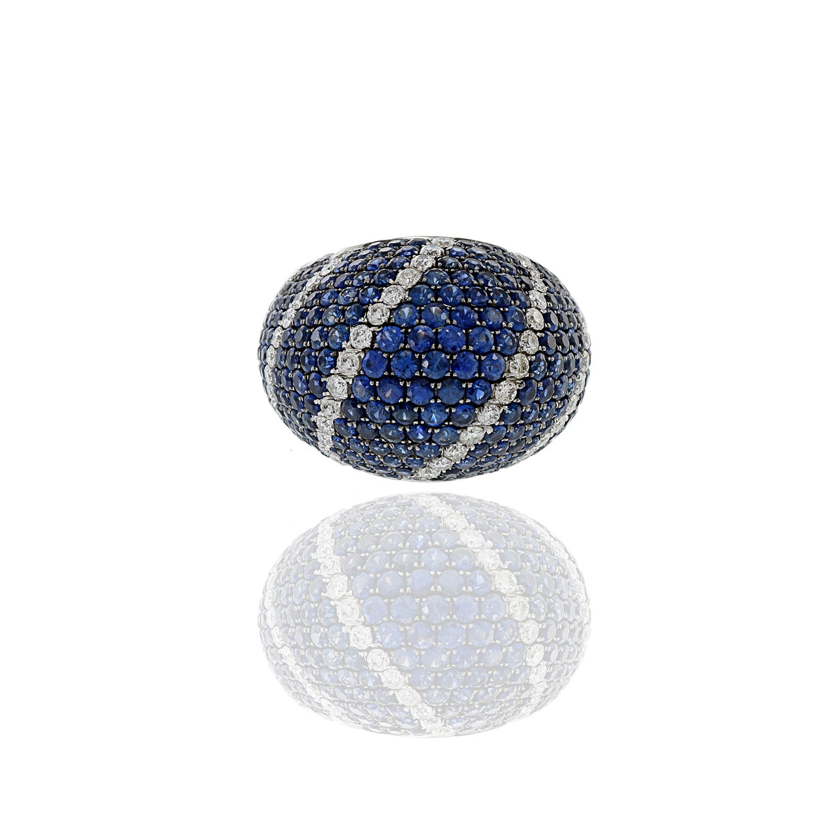 Solid Gold Blue Sapphire And Diamond Dome Ring