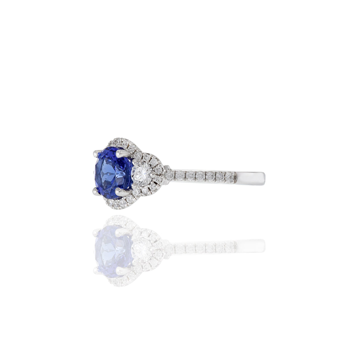 Solid Gold Brilliant Round Tanzanite And Diamond Ring