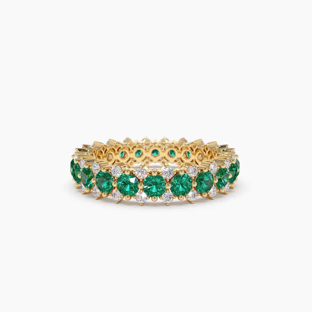 Solid Gold Full Eternity Round Emerald and Diamond Anniversary Ring - (3A5251)