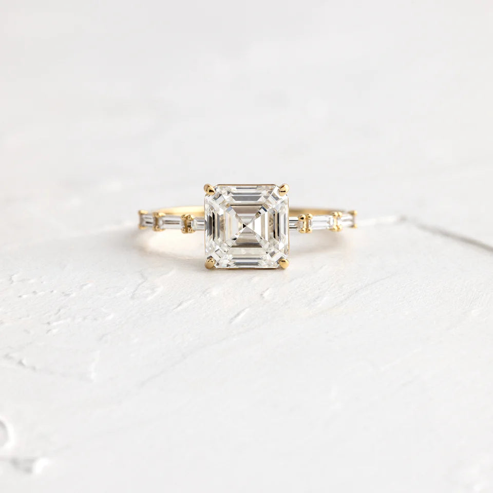 Smoky Quartz Assher Cut Ring 14k solid gold
