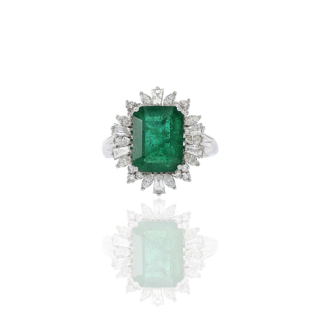 Solid Gold 4.01CT Emerald And Diamond Cocktail Ring