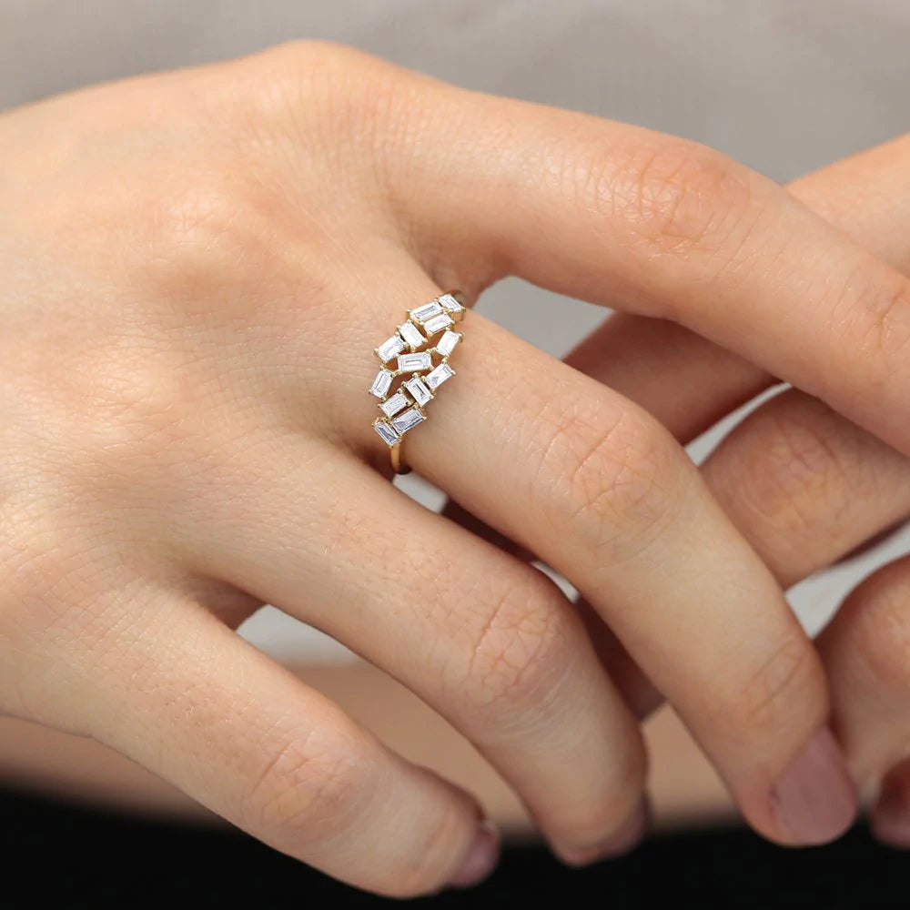 Solid Gold Baguette Diamond Cluster Ring (56E885)