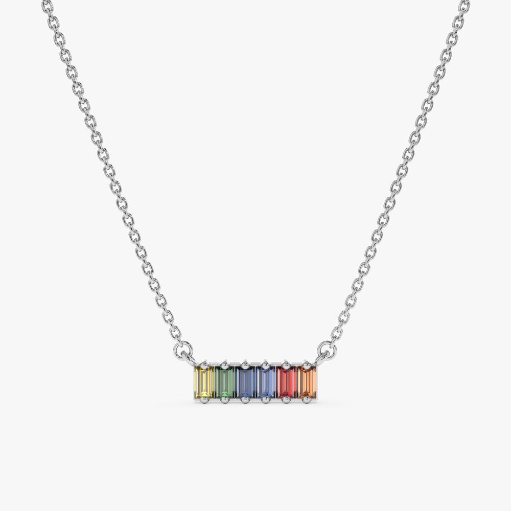 Solid Gold Rainbow Sapphire Bar Necklace (46A57C)