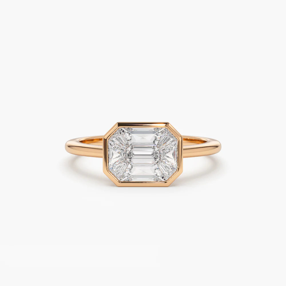 Moissanite Ring Emerald Cut East West Illusion Emerald Pie Cut, photo 7
