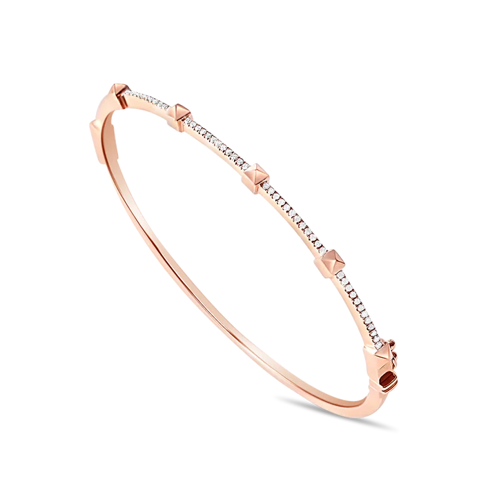Solid Gold Pyramid Diamond Stud Bangle