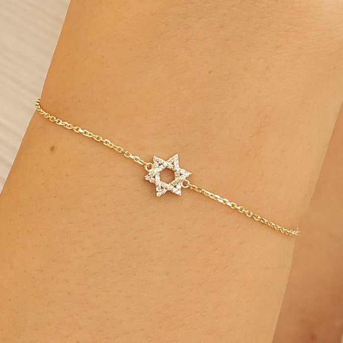 Solid Gold Dainty Diamond Star of David Bracelet