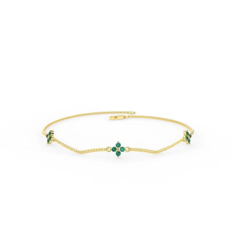 Solid Gold Flower Emerald Bracelet