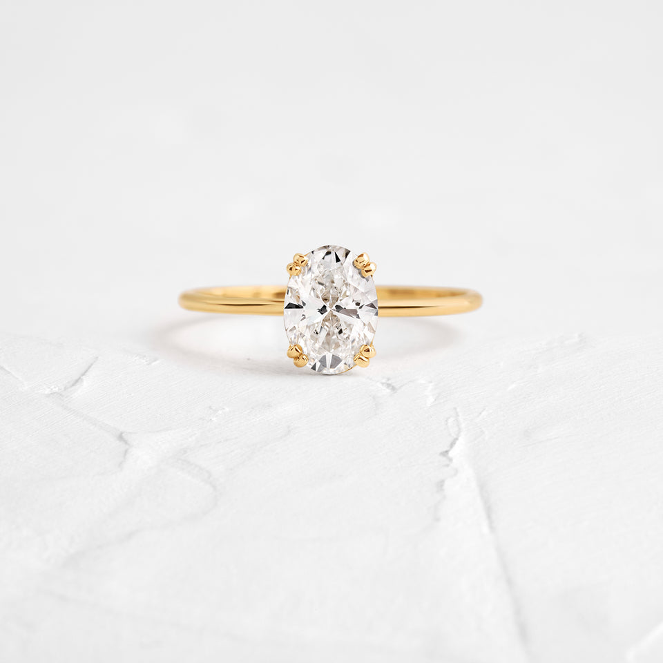 Solid Gold Filament Ring, Oval Cut Moissanite Diamond