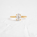 Solid Gold Filament Ring, Oval Cut Moissanite Diamond