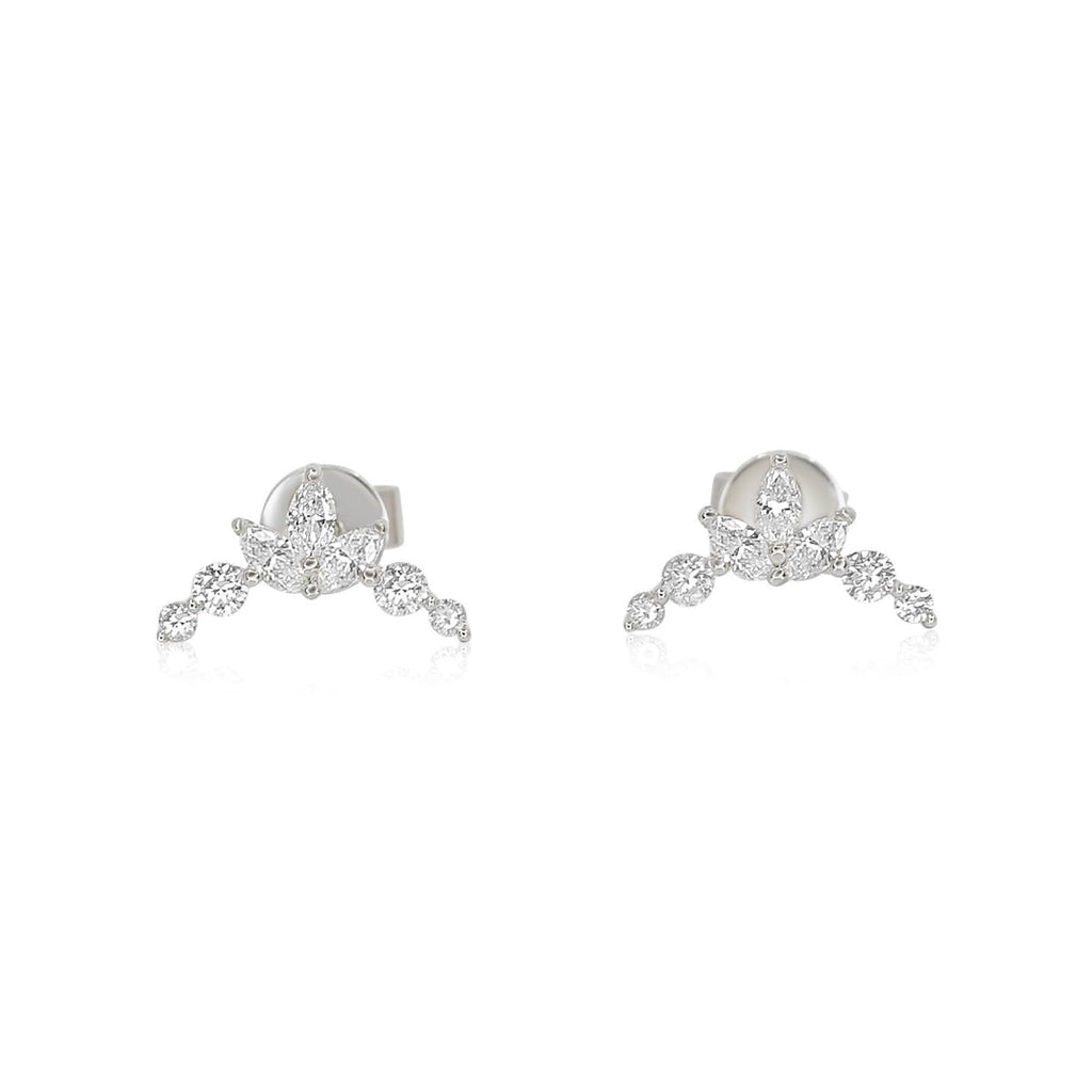 Solid Gold Diamond Lotus Climber Earring