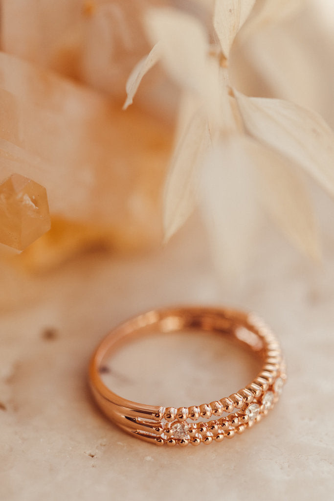 Solid Gold Three Beaded Diamond Band