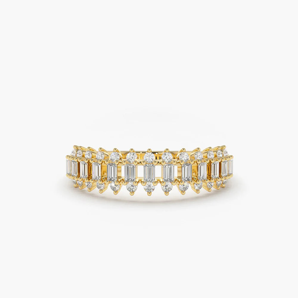 Solid Gold Dome Baguette Diamond Women's Anniversary Ring