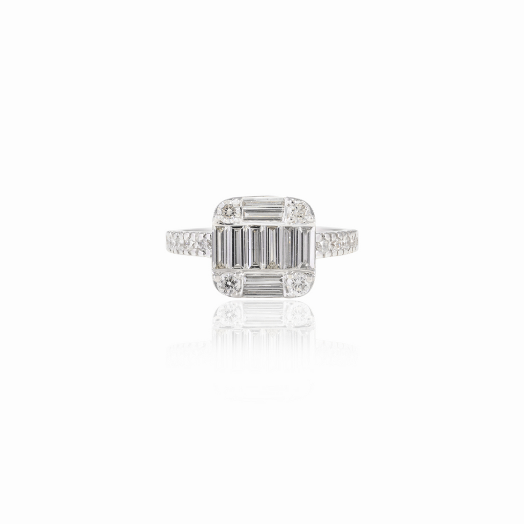 18K Solid Gold 1.025 CT Diamond Illusion Setting Ring
