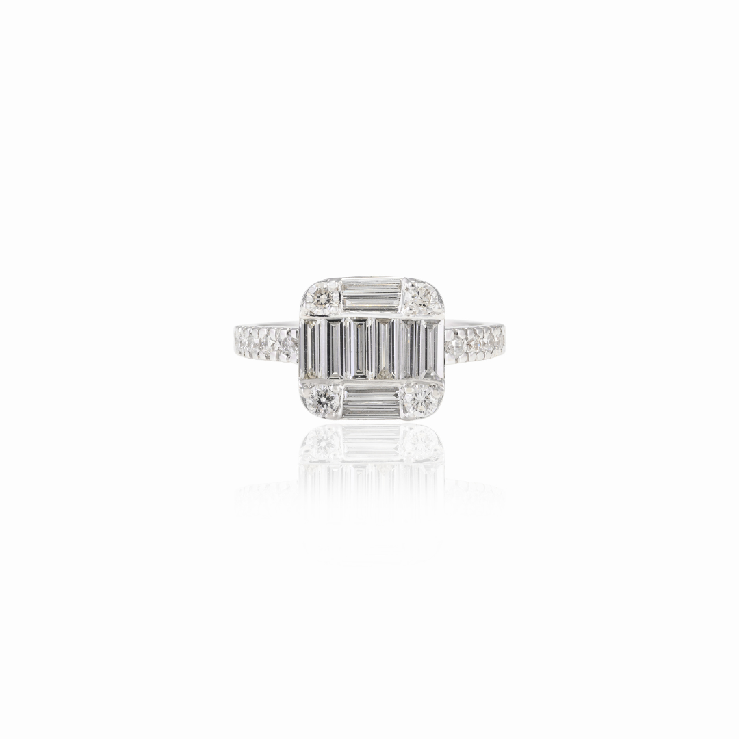 18K Solid Gold 1.025 CT Diamond Illusion Setting Ring