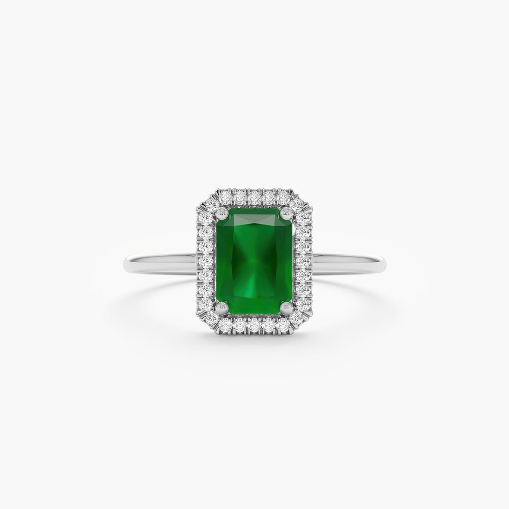 Solid Gold Emerald and Diamond Bold Engagement Ring
