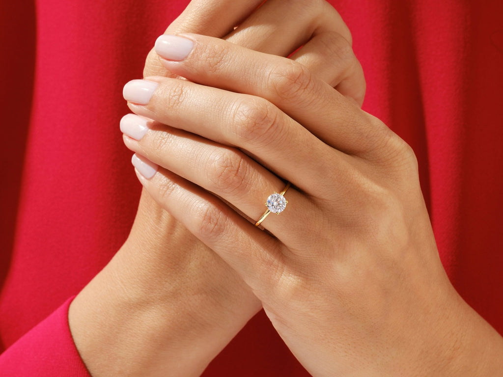 Solid Gold 2 Ct Emerald Cut Halo Ring Lab Grown Diamond Engagement Ring