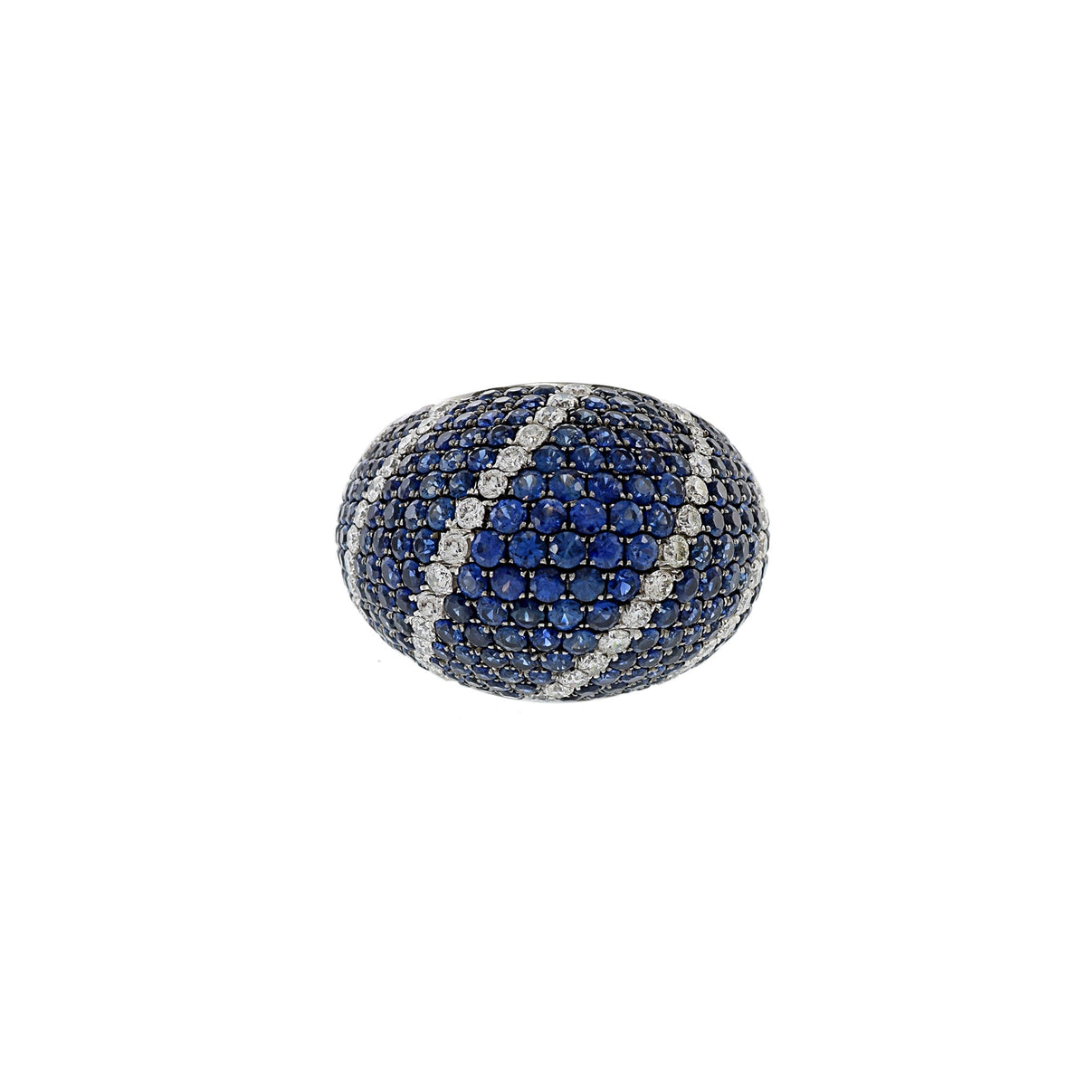 Solid Gold Blue Sapphire And Diamond Dome Ring