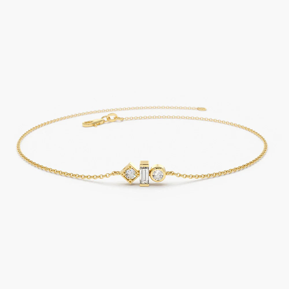 Solid Gold Baguette and Round Lab-Grown Diamond Mix Bracelet