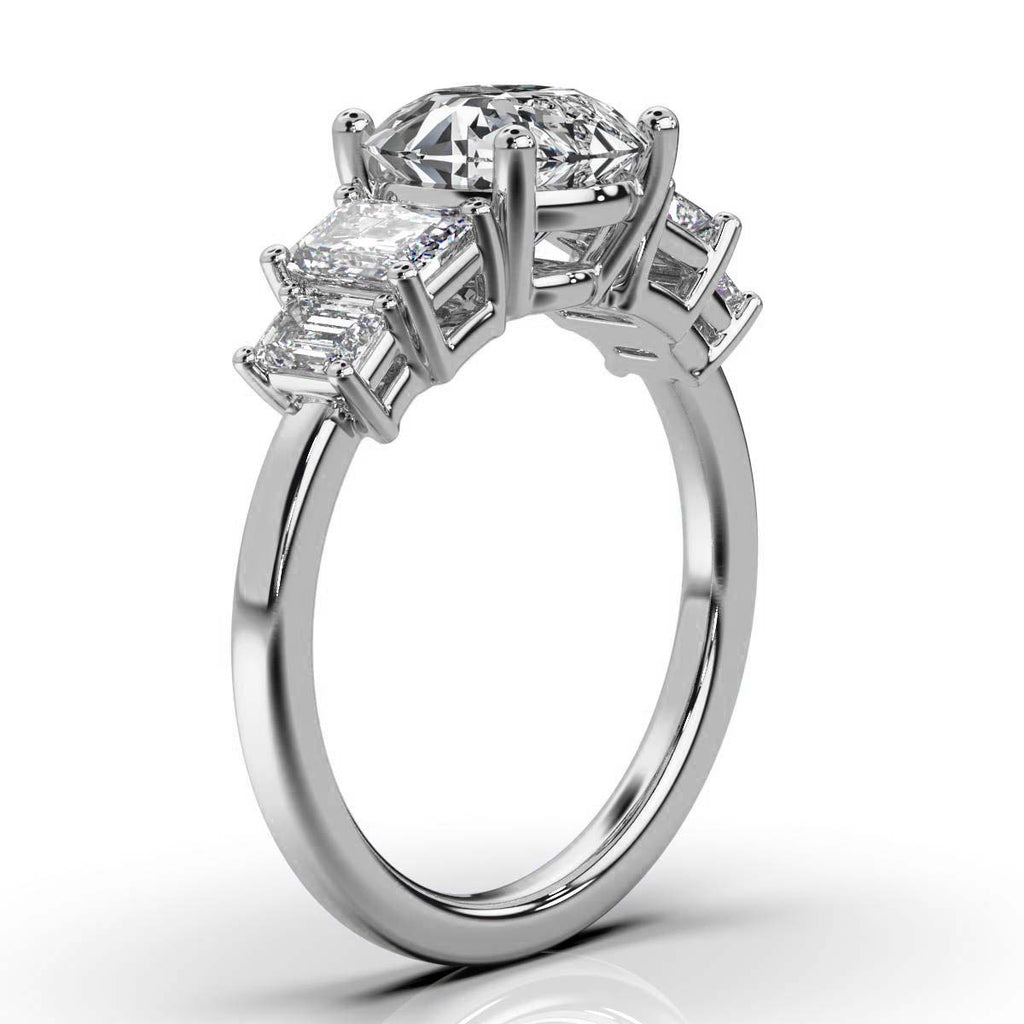 Solid Gold Diamond Ring Emerald Cut Five Stone Emerald Shape Lab Grown