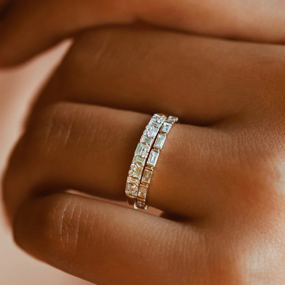 Solid Gold Baguette Diamond Stacking Ring