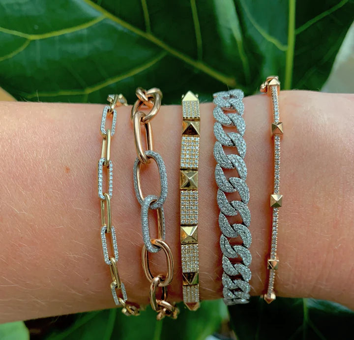 Solid Gold Pyramid Diamond Stud Bangle