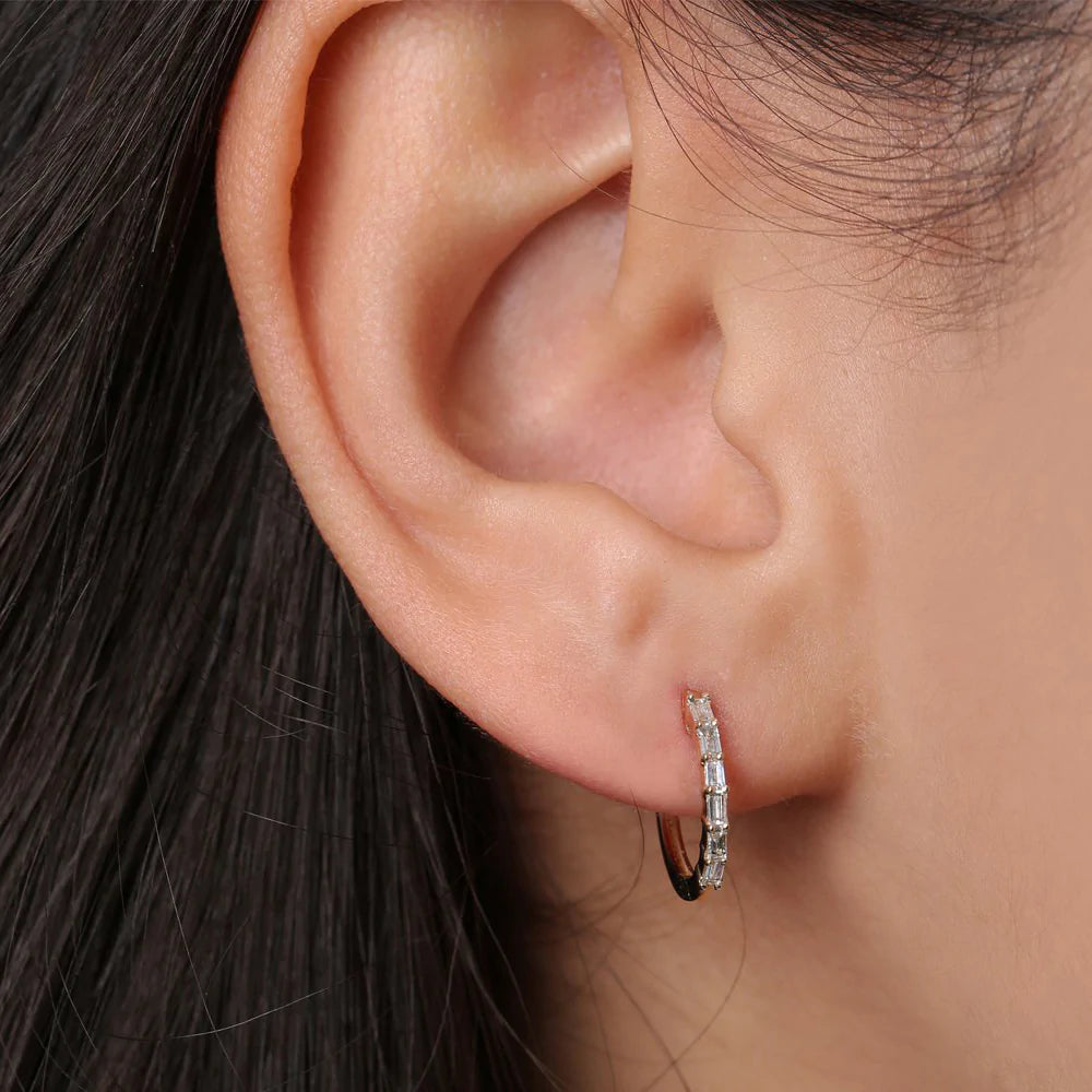 Solid Gold Mini Baguette Huggie Earrings
