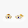 Solid Gold Diamond Sapphire Evil Eye Studs