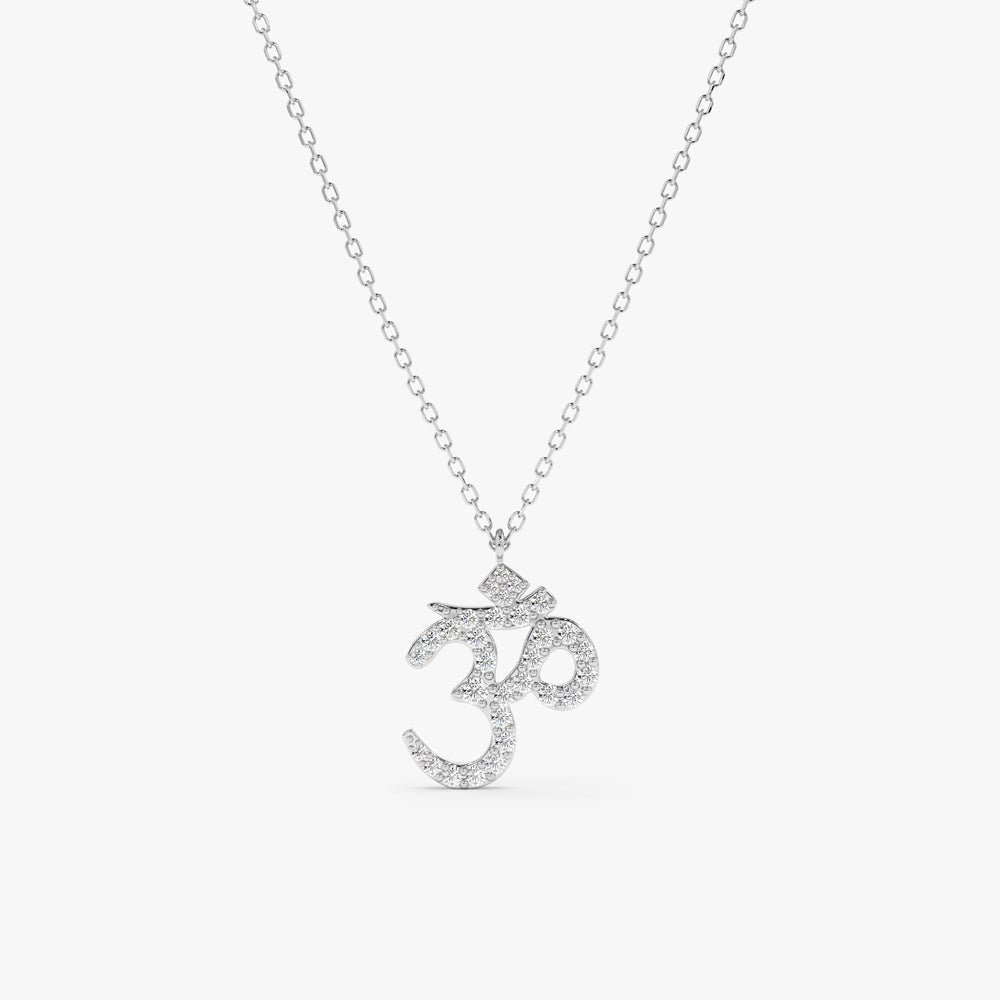 Solid Gold Diamond OM Mantra Necklace (A9044A)