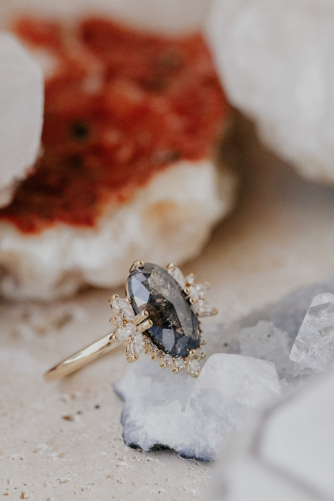 Solid Gold 2.44 ct Long Oval Galaxy Diamond Ring