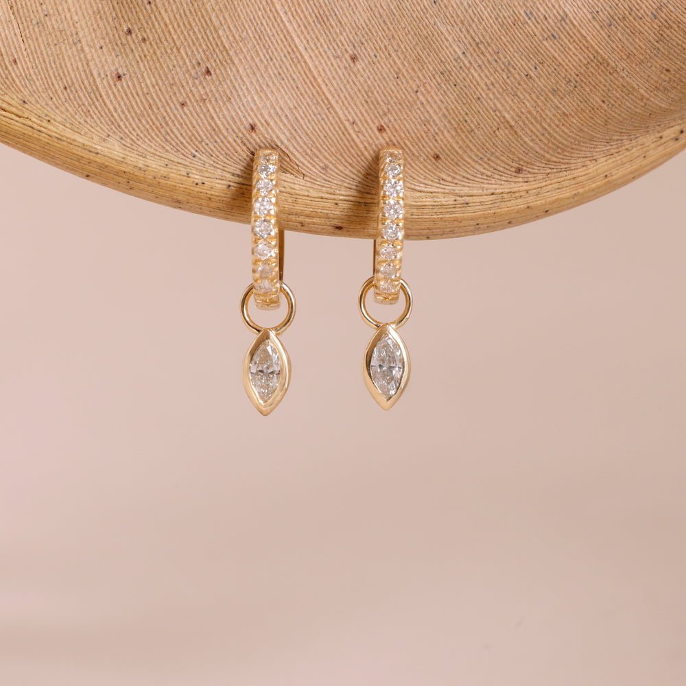 Solid Gold Marquise Diamond Charm Huggies