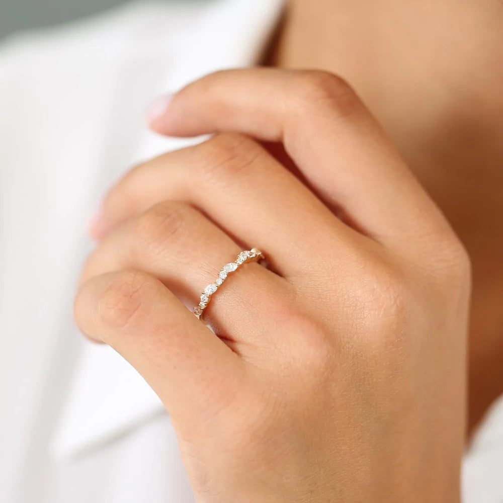 Solid Gold Marquise Cluster Stackable Wedding Ring