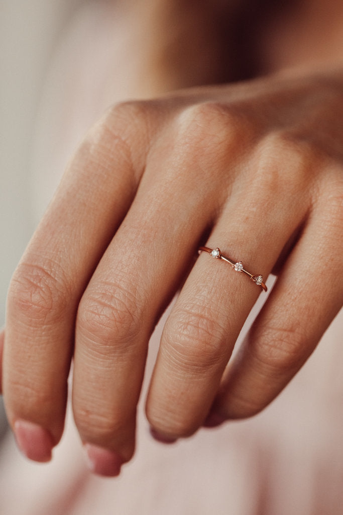 Solid Gold Three Diamond Prong Set Band