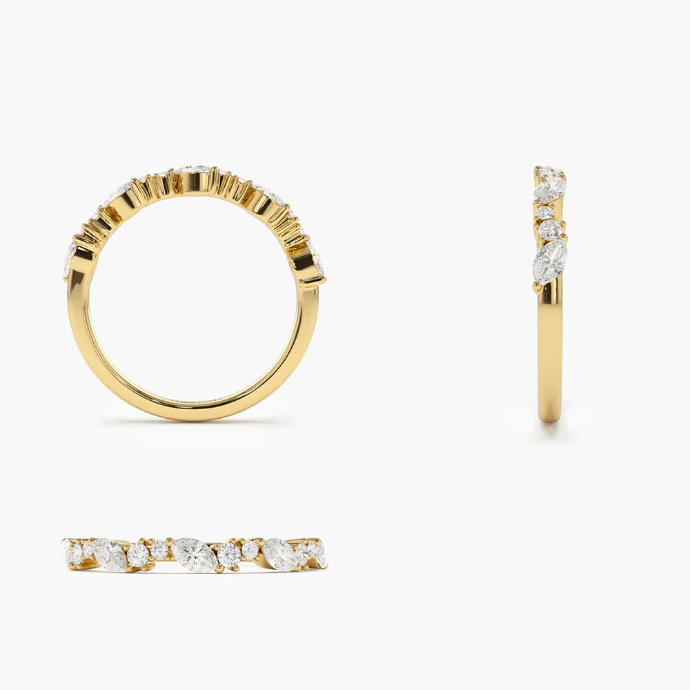 Solid Gold Marquise Cluster Stackable Wedding Ring
