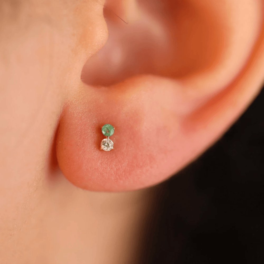 Solid Gold Emerald & Diamond Stud Earrings