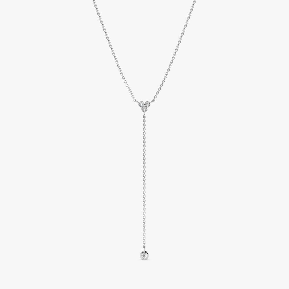Solid Gold Diamond Cluster Lariat Necklace (F5A301)