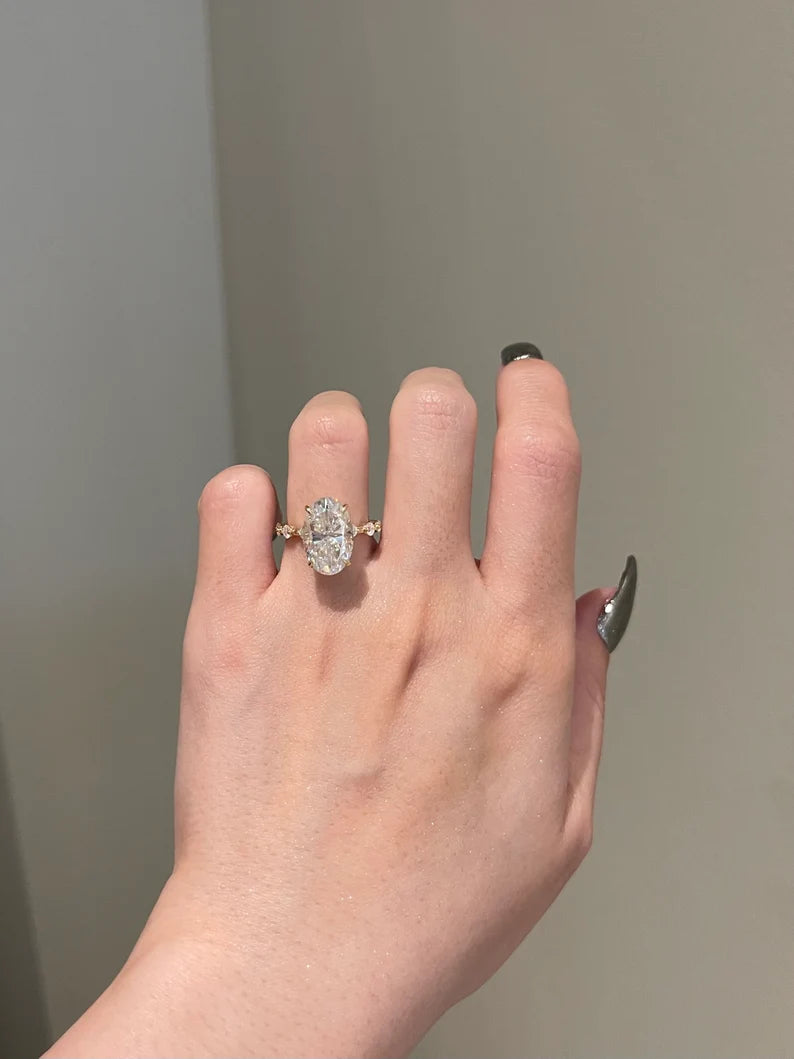 Solid Gold 7 Carat Brilliant Oval Cut Moissanite Ring