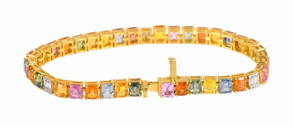 Solid Gold Rainbow Sapphire Bracelet