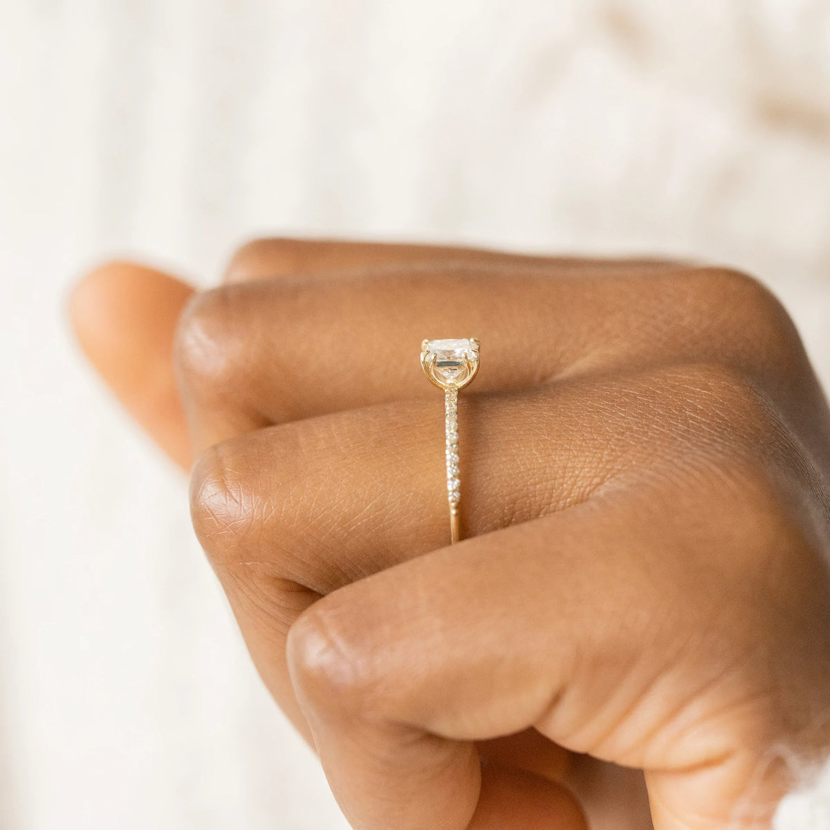 Solid Gold Pave Band, Princess Cut Lab-Grown Diamond Ring