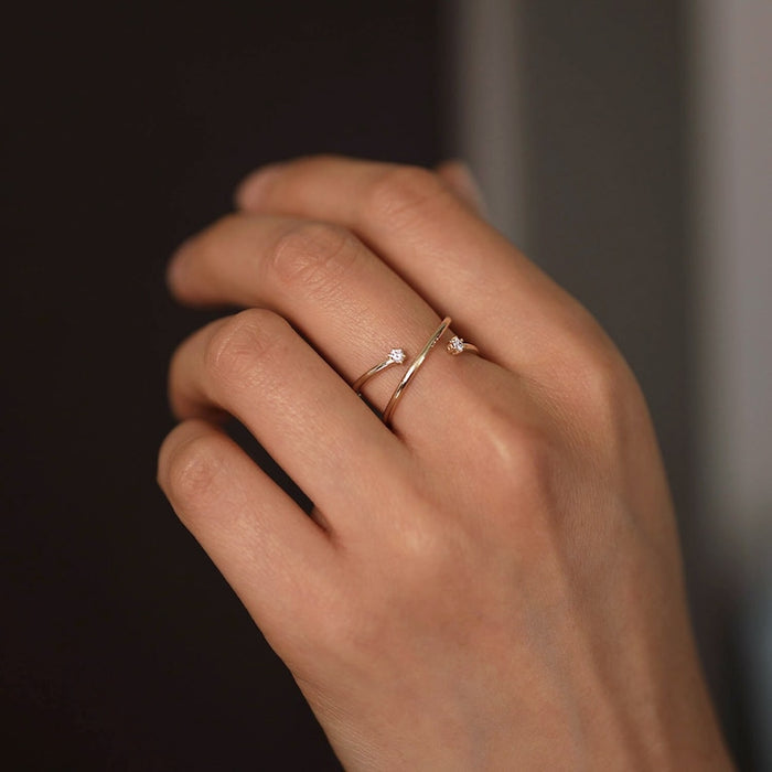 Solid Gold Cross Diamond Minimalist Ring