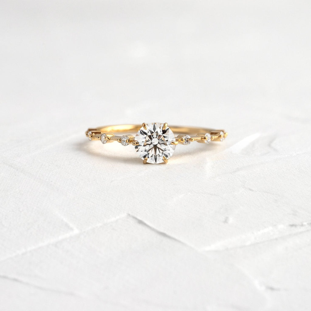Solid Gold 1 CT Diamond Distance Ring, Diamond Moissanite Engagement Ring