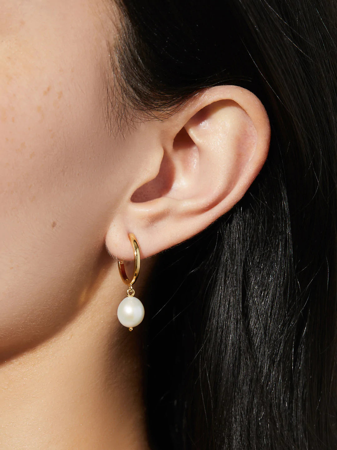 Solid Gold Pearl Hoop Earrings